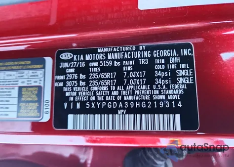 2017 Kia Sorento Lx z USA, uszkodzony, nr VIN 5XYPGDA39HG219314